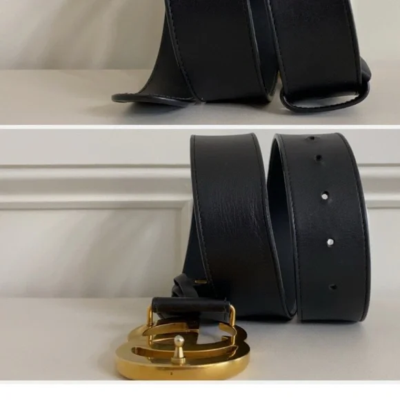 Gucci Black Smooth Calfskin Leather Gold Double G Buckle Belt 110/44. Authentic Gucci Black Smooth Calfskin Leather Gold Double G  main image 4